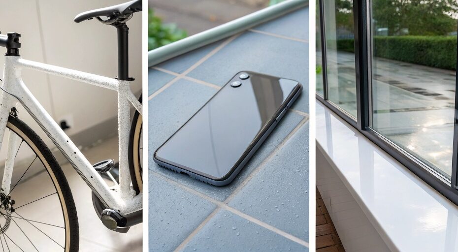 Motorcycle, boat, and kitchen countertop surfaces protected with ceramic coating for added durability and shine