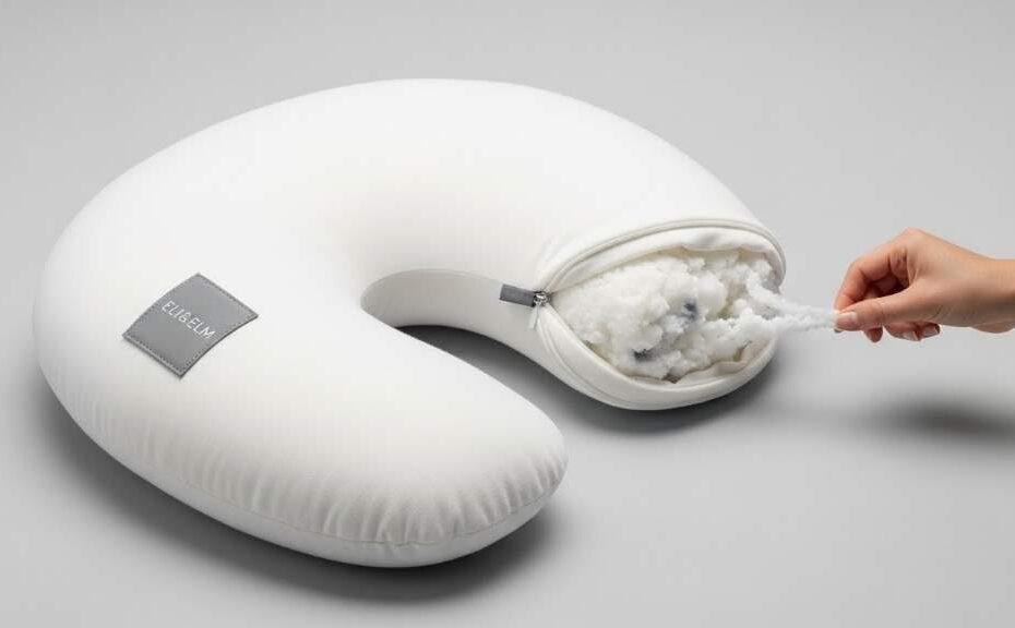 Eli & Elm Adjustable Side Sleeper Pillow showing U-shaped contour and adjustable fill