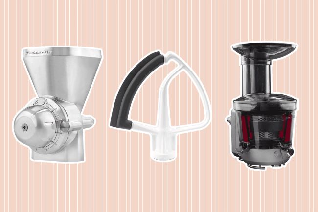 Variety of KitchenAid pasta attachments displayed for fresh homemade pasta.