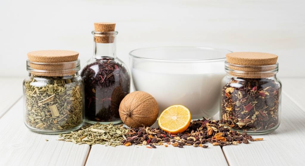 Herbal bath tea ingredients for easing sore and tired muscles
