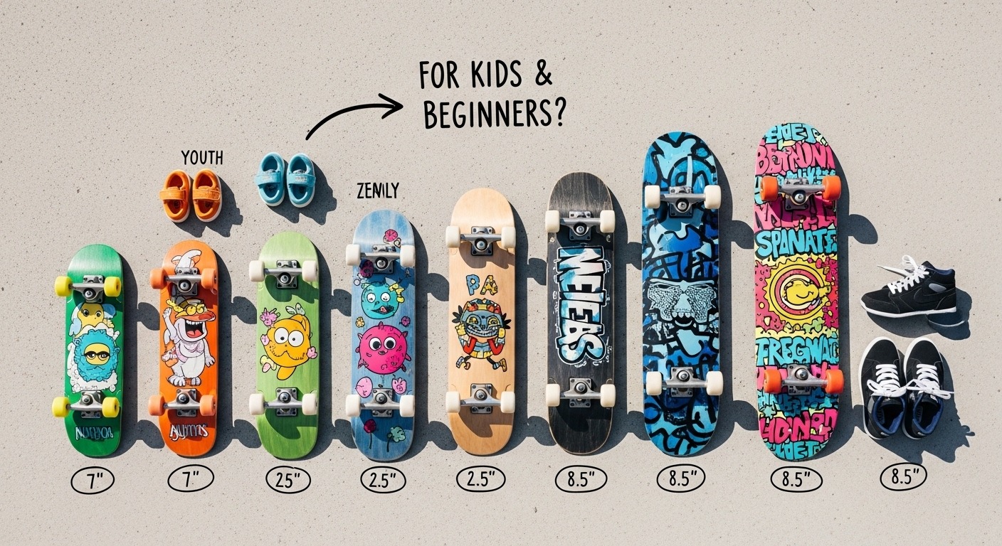 Skateboard deck size guide by age and shoe size