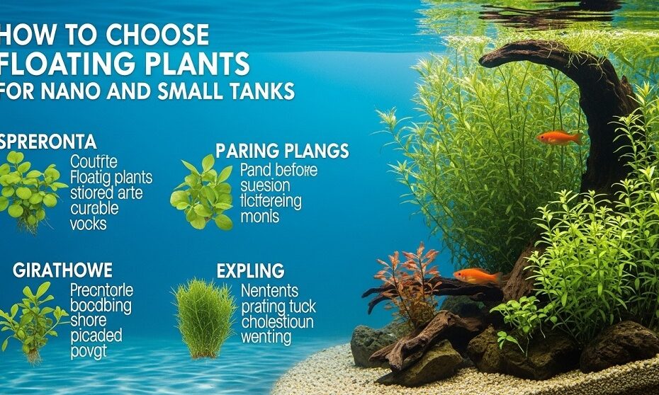 Compact floating plants covering 40 percent of a nano aquarium surface