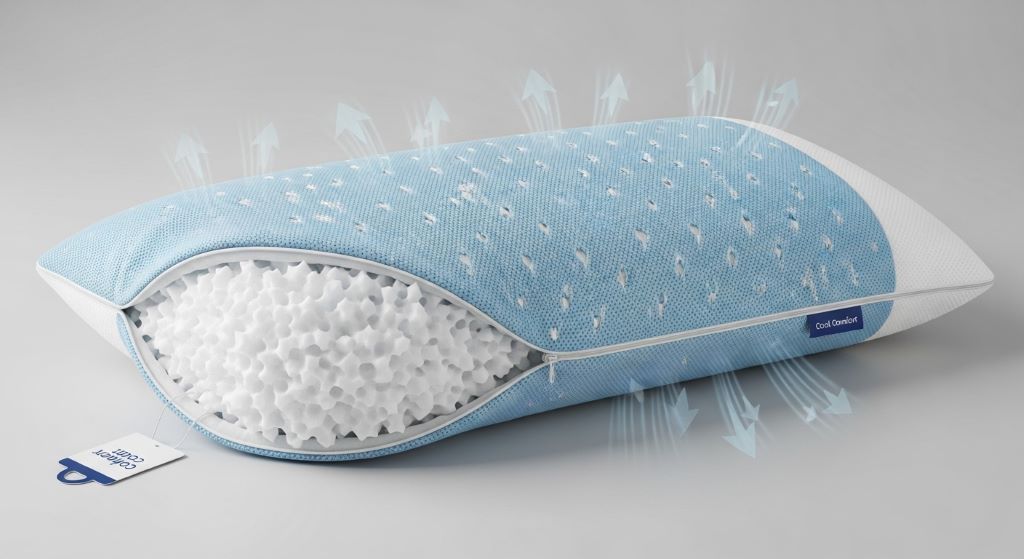 Budget-friendly cooling pillow with shredded foam filling and airflow design