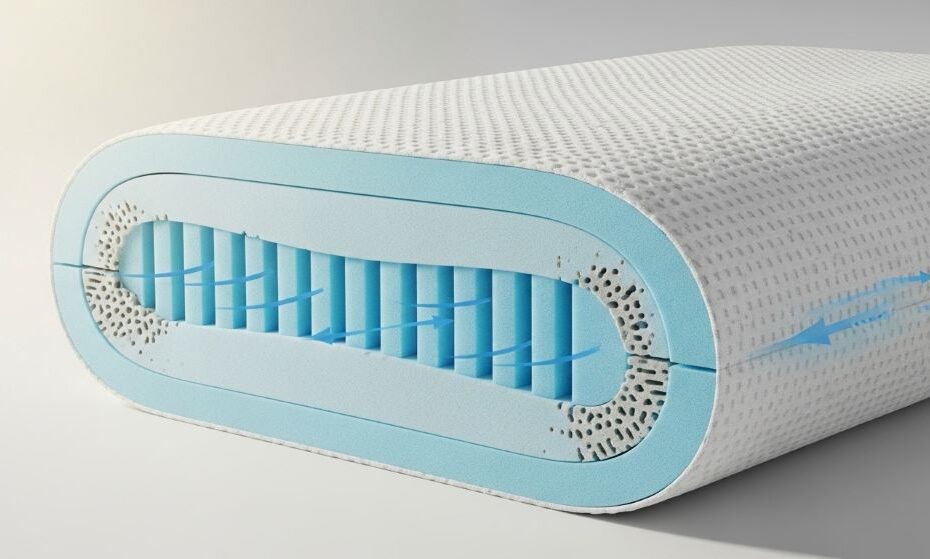 Breathable cooling pillow with ventilation channels and gel-infused foam for temperature regulation during sleep