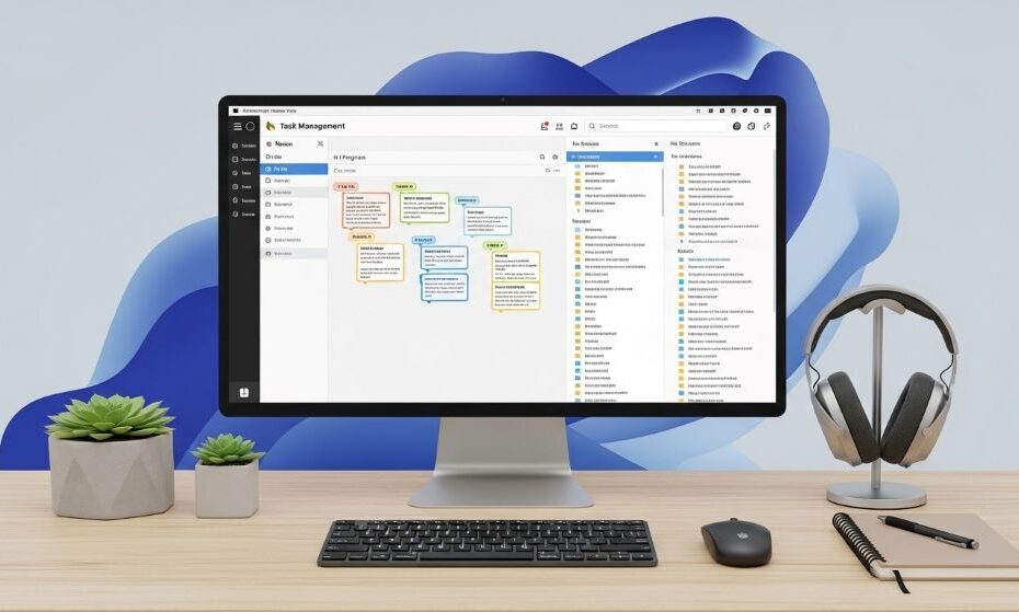 Organized digital workspace showing task management system and file structure on computer screen