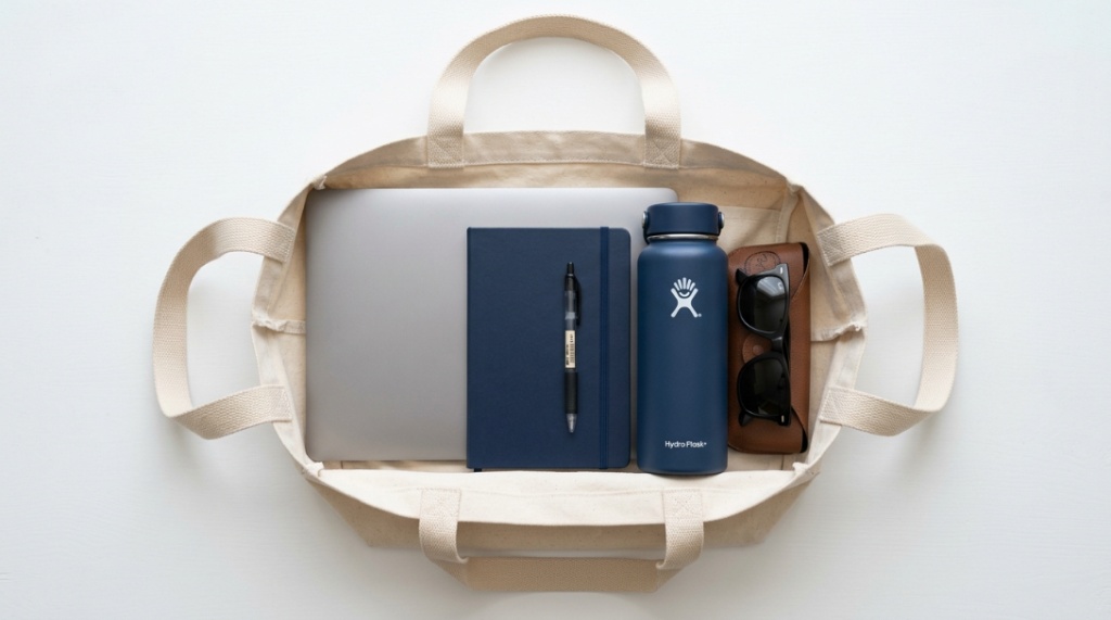 Showing the tote bag's functionality, perfect for work, school, or daily errands.