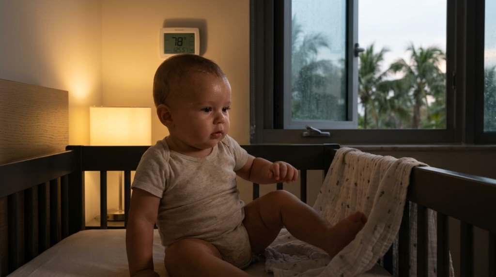Baby sleeping peacefully in a cool Miami nursery