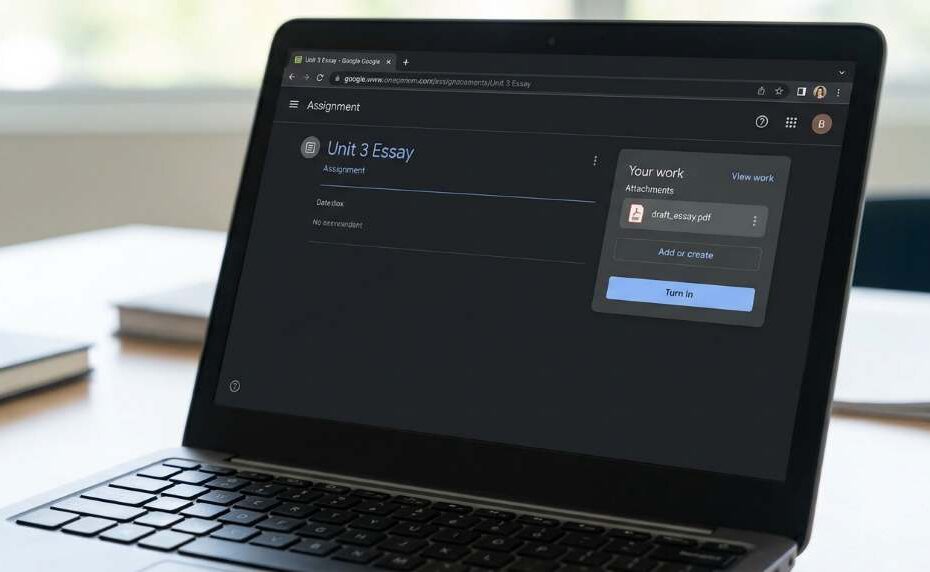 Student clicking Turn In button on Google Classroom assignment page
