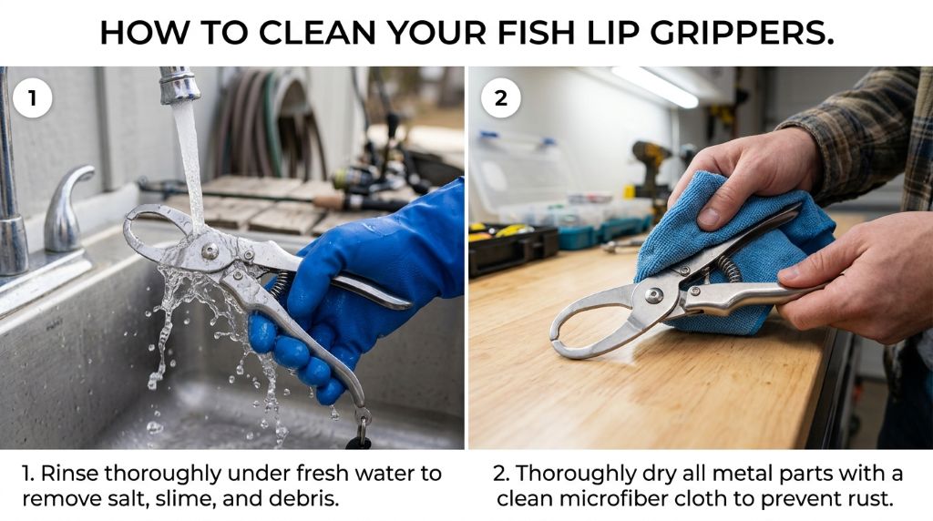 Properly storing fish lip grippers to prevent rust