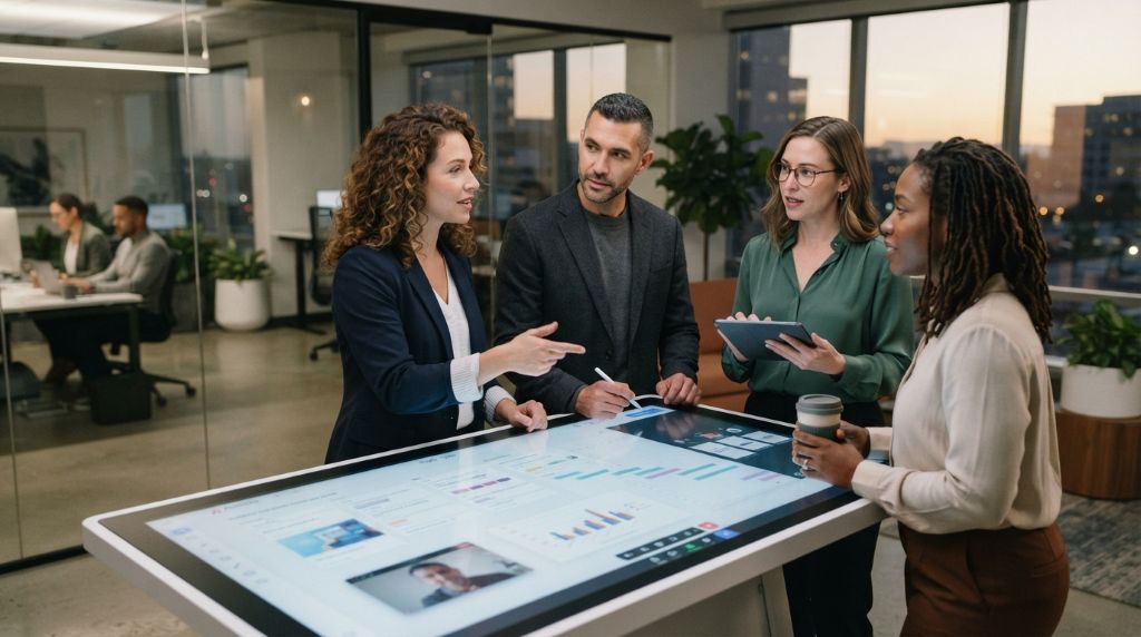 Entrepreneurs collaborating through digital technology and leadership