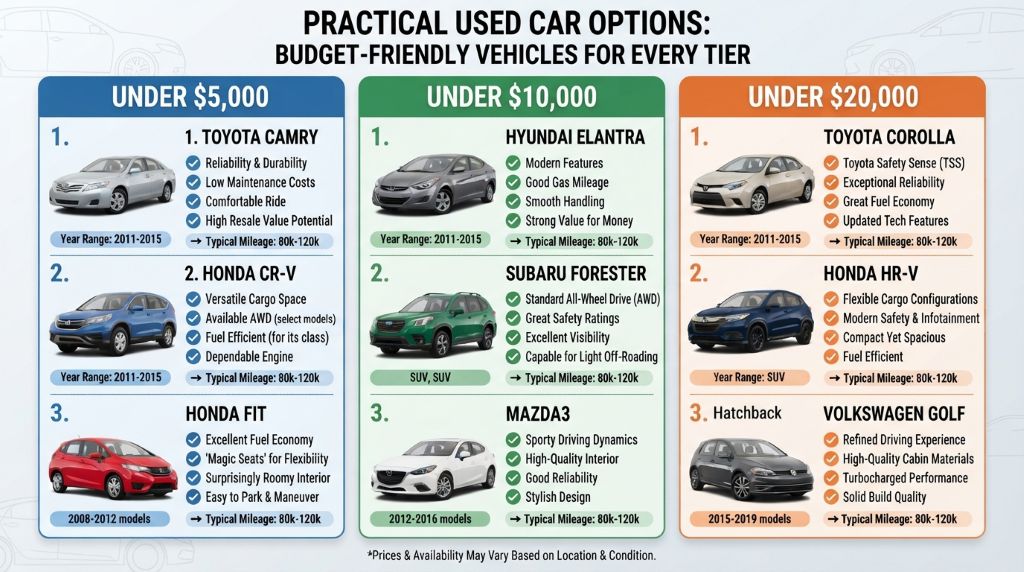 Practical used car options for different budgets