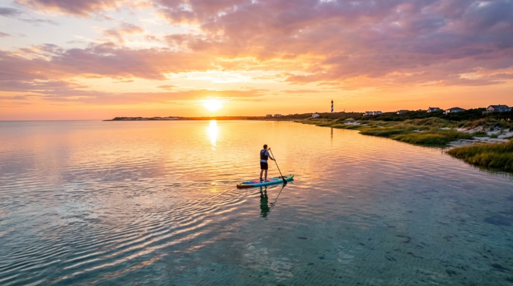 Paddler exploring quiet salt marshes in the Outer Banks.